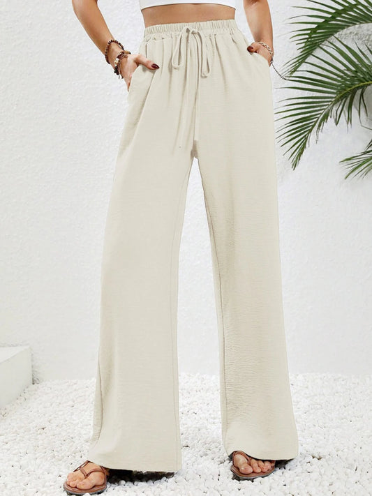 Women'S Spring/Summer/Autumn New Solid Color Ice Silk Wide Leg Pants Loose Pants Casual Pants