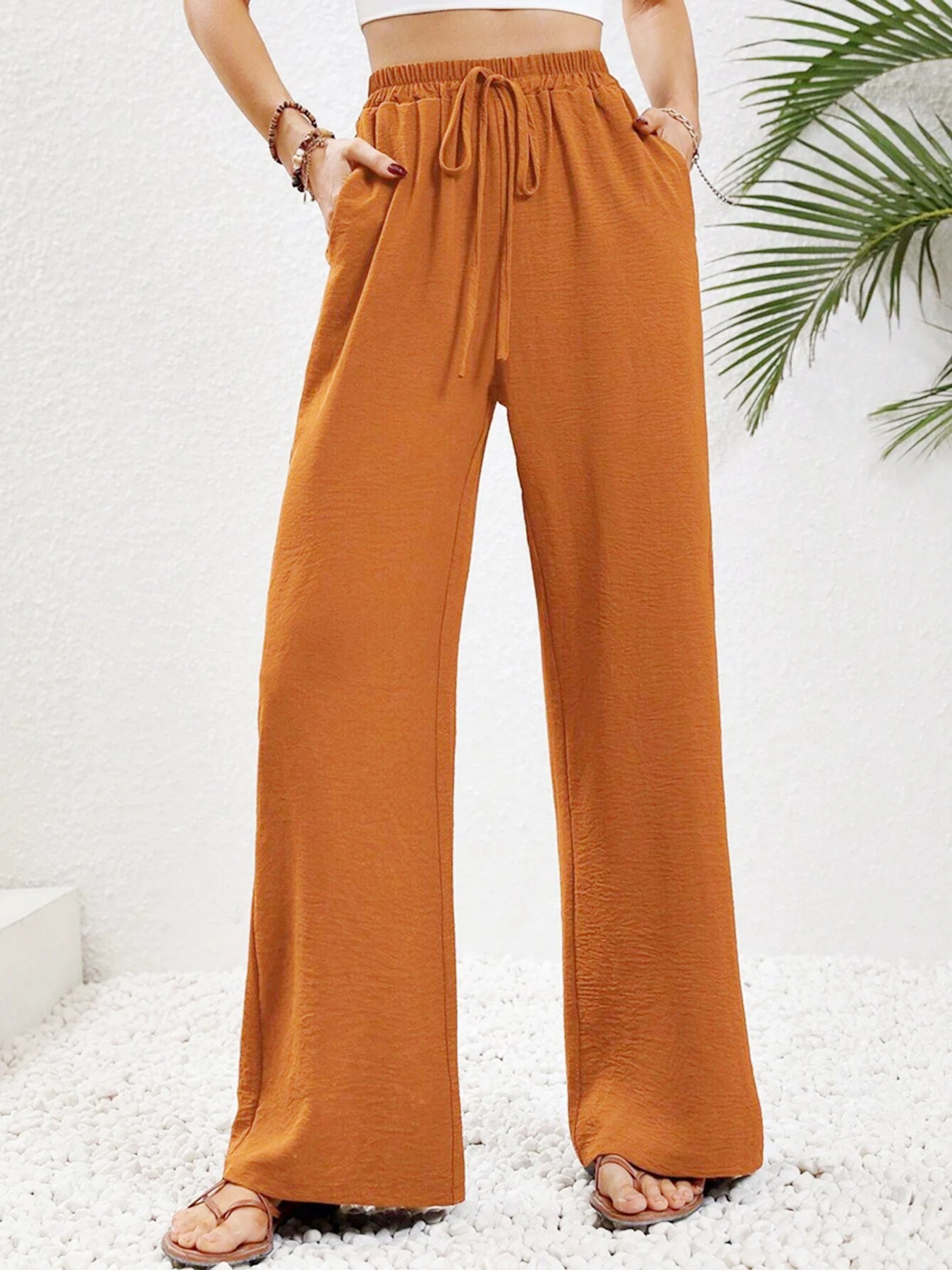 Women'S Spring/Summer/Autumn New Solid Color Ice Silk Wide Leg Pants Loose Pants Casual Pants